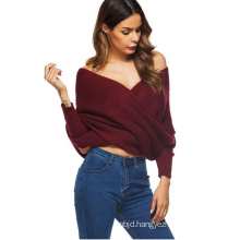 Wine Red Crossed Front Chunky Wrap Sweater